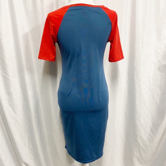 LuLaRoe Blue & Red Baseball Julia Dress - Picture 3 of 7